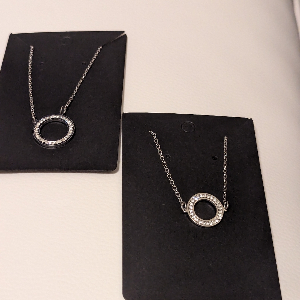 Stainless steel necklace and bracelet circle set cz